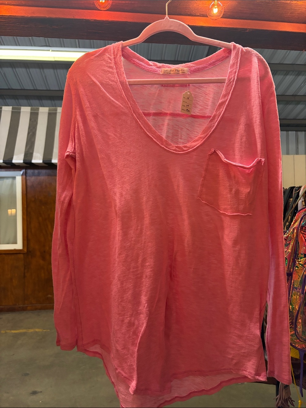 We The Free Coral Pink Long-Sleeve Scoop Neck Tee